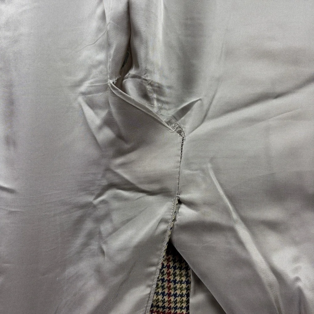 Vintage Paul Stuart Sport Coat Mens 42L Tan Plaid Houndstooth Lambswool Cashmere